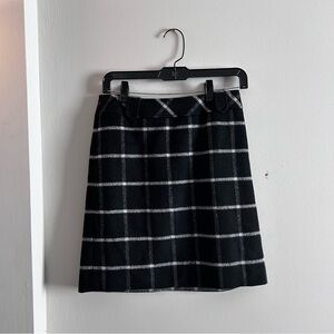 Talbots Women Wool Blend Classic Plaid Mini Skirt Black and White Preppy Sz 0p